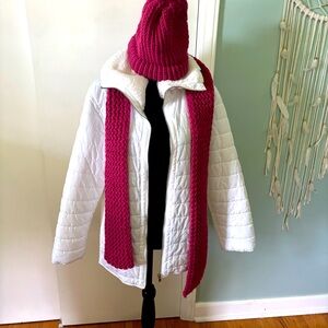 Women's White Quilted Jacket with Pink Accessories 1X